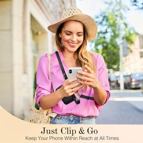 TiMOVO Clip & Go Strap Phone Lanyard، حزام الهاتف الخليوي مع حقيبة محفظة جلدية، حبل عالمي للهاتف حول الجسم قابل للتعديل حزام الرقبة متوافق مع معظم الهواتف الذكية، أسود in Saudi Arabia