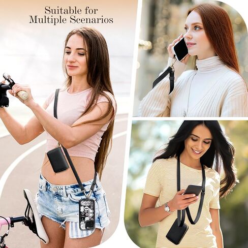 TiMOVO Clip & Go Strap Phone Lanyard، حزام الهاتف الخليوي مع حقيبة محفظة جلدية، حبل عالمي للهاتف حول الجسم قابل للتعديل حزام الرقبة متوافق مع معظم الهواتف الذكية، أسود in Saudi Arabia