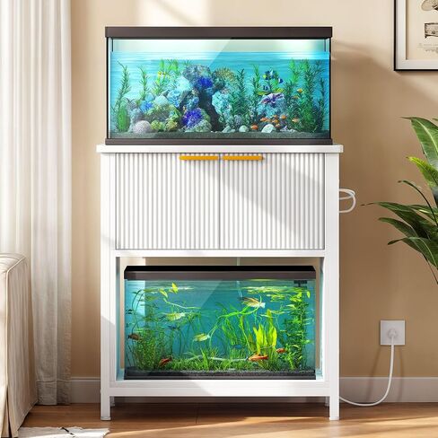 DWVO 20-29 Gallon Aquarium Stand with Power Outlets, Cabinet for Fish Tank Accessories Storage - Metal Frame Fish Tank Stand Suitable for Turtle Tank, Reptile Terrarium, 350LBS Capacity, White in Saudi Arabia