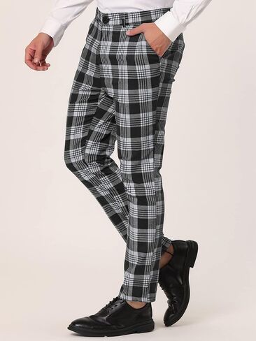 Lars Amadeus Men's Plaid Dress Pants Casual Slim Fit Checkered Business Trousers in Kuwait