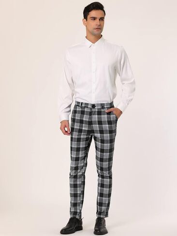 Lars Amadeus Men's Plaid Dress Pants Casual Slim Fit Checkered Business Trousers in Kuwait