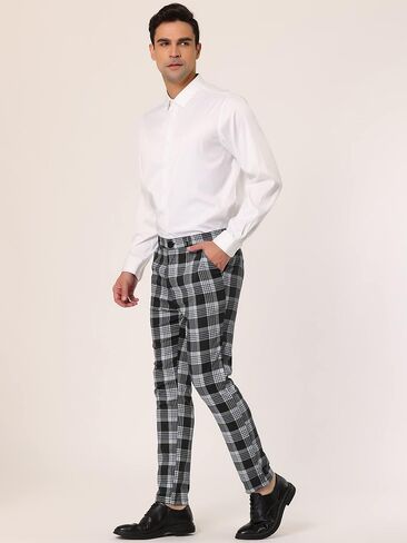 Lars Amadeus Men's Plaid Dress Pants Casual Slim Fit Checkered Business Trousers in Kuwait