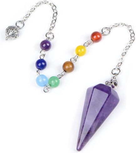 7 Chakra Reiki Healing Crystal Stone Hexagonal Point Pendant and Bracelet setting Pendulum for Reiki Wicca Dowsing Balancing Spiritual Natural Gemstone (Hexagonal Point(18mmx36mm), Amethyst) in Saudi Arabia