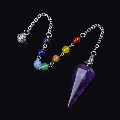 7 Chakra Reiki Healing Crystal Stone Hexagonal Point Pendant and Bracelet setting Pendulum for Reiki Wicca Dowsing Balancing Spiritual Natural Gemstone (Hexagonal Point(18mmx36mm), Amethyst) in Saudi Arabia