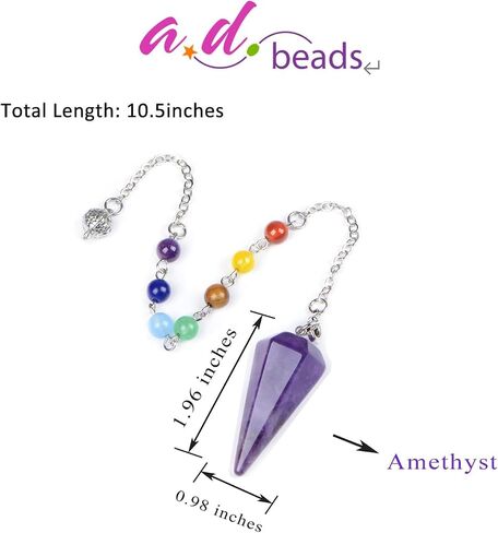 7 Chakra Reiki Healing Crystal Stone Hexagonal Point Pendant and Bracelet setting Pendulum for Reiki Wicca Dowsing Balancing Spiritual Natural Gemstone (Hexagonal Point(18mmx36mm), Amethyst) in Saudi Arabia