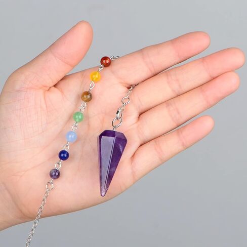 7 Chakra Reiki Healing Crystal Stone Hexagonal Point Pendant and Bracelet setting Pendulum for Reiki Wicca Dowsing Balancing Spiritual Natural Gemstone (Hexagonal Point(18mmx36mm), Amethyst) in Saudi Arabia