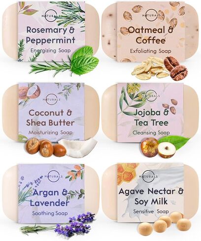قالب صابون طبيعي 100% من O Naturals - مجموعة هدايا صابون متنوعة من 6 قطع - مكونات عضوية وزيوت عطرية - هدايا سبا للنساء والرجال، قالب صابون غسول الجسم وصابون الوجه لحب الشباب - ألواح صابون مطحونة ثلاثية in Saudi Arabia