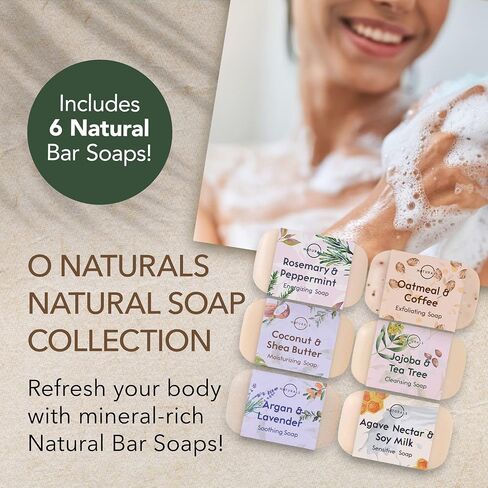 قالب صابون طبيعي 100% من O Naturals - مجموعة هدايا صابون متنوعة من 6 قطع - مكونات عضوية وزيوت عطرية - هدايا سبا للنساء والرجال، قالب صابون غسول الجسم وصابون الوجه لحب الشباب - ألواح صابون مطحونة ثلاثية in Saudi Arabia