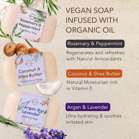 قالب صابون طبيعي 100% من O Naturals - مجموعة هدايا صابون متنوعة من 6 قطع - مكونات عضوية وزيوت عطرية - هدايا سبا للنساء والرجال، قالب صابون غسول الجسم وصابون الوجه لحب الشباب - ألواح صابون مطحونة ثلاثية in Saudi Arabia