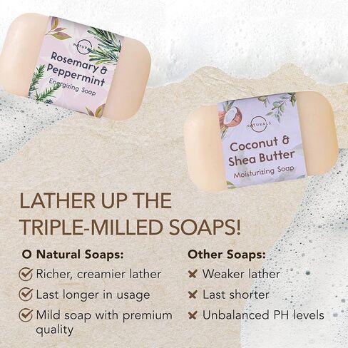 قالب صابون طبيعي 100% من O Naturals - مجموعة هدايا صابون متنوعة من 6 قطع - مكونات عضوية وزيوت عطرية - هدايا سبا للنساء والرجال، قالب صابون غسول الجسم وصابون الوجه لحب الشباب - ألواح صابون مطحونة ثلاثية in Saudi Arabia