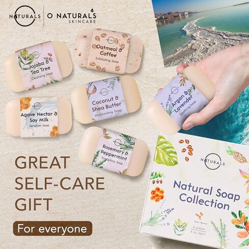 قالب صابون طبيعي 100% من O Naturals - مجموعة هدايا صابون متنوعة من 6 قطع - مكونات عضوية وزيوت عطرية - هدايا سبا للنساء والرجال، قالب صابون غسول الجسم وصابون الوجه لحب الشباب - ألواح صابون مطحونة ثلاثية in Saudi Arabia