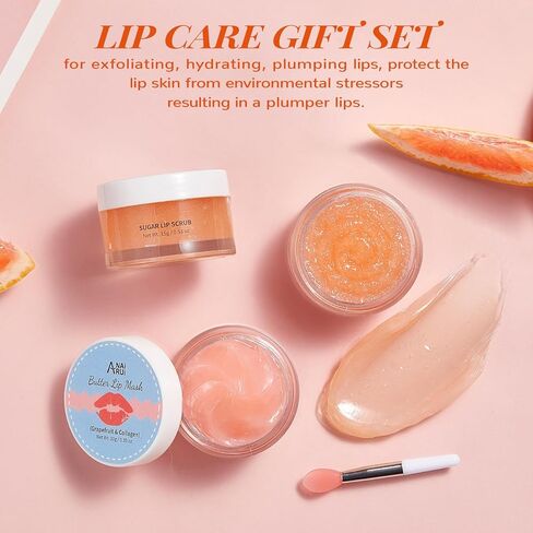 ANAI RUI Lip Therapy Set, Lip Scrub & Lip Mask, Overnight Hydrating Lip Moisturizer with Lip Exfoliator Scrub and Lip Sleeping Mask for Lip Plumping, Lip Gift Kit for Dry, Chapped, Dark Lips, Grape in Kuwait