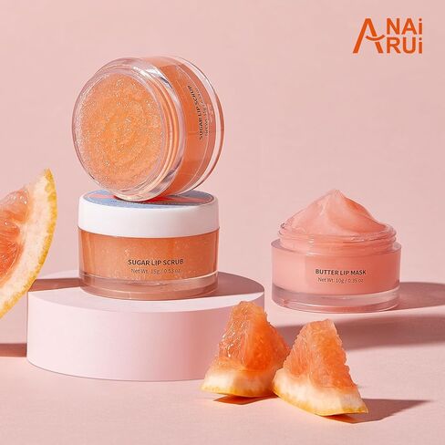 ANAI RUI Lip Therapy Set, Lip Scrub & Lip Mask, Overnight Hydrating Lip Moisturizer with Lip Exfoliator Scrub and Lip Sleeping Mask for Lip Plumping, Lip Gift Kit for Dry, Chapped, Dark Lips, Grape in Kuwait