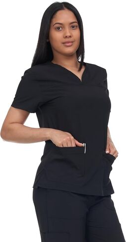 Scrub Set Top and Pants with 4 Pockets Stretch Fabric Lightweight Nurse Uniform Set for Home Attendant in Kuwait