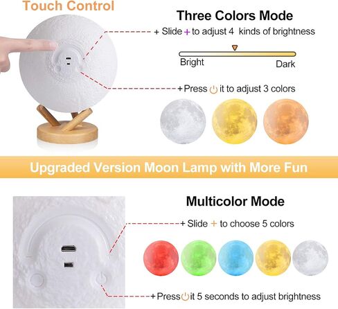 Moon Lamp, 16 Colors 3D Printed Moon Lights Kids Night Light with Stand, Time Setting, Remote & Touch Control, USB Rechargeable, Birthday Gifts for Boys Girls Friends Lover in Saudi Arabia