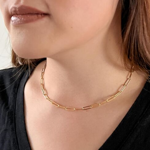 Paperclip Chain Necklace, Paper Clip Chain, 14k Gold Filled Large Link Chain Necklaces for Women Chunky, Heavy, Trendy Big Chain (Gold, 16+2) in Kuwait