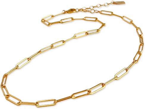 Paperclip Chain Necklace, Paper Clip Chain, 14k Gold Filled Large Link Chain Necklaces for Women Chunky, Heavy, Trendy Big Chain (Gold, 16+2) in Kuwait
