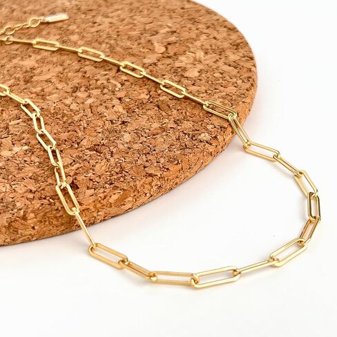 Paperclip Chain Necklace, Paper Clip Chain, 14k Gold Filled Large Link Chain Necklaces for Women Chunky, Heavy, Trendy Big Chain (Gold, 16+2) in Kuwait