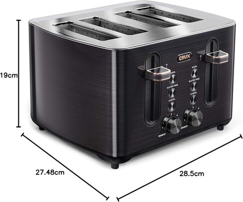 Crux 4-Slice Toaster with Extra Wide Slots & 6 Setting Shade Control, Black Stainless Steel in Saudi Arabia