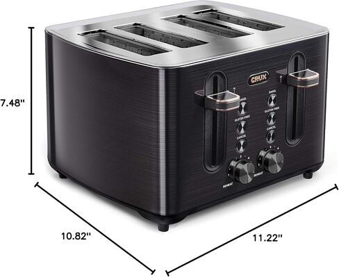 Crux 4-Slice Toaster with Extra Wide Slots & 6 Setting Shade Control, Black Stainless Steel in Saudi Arabia