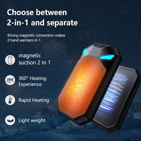 Hand Warmers Rechargeable 2 Pack,Electric Hand Warmers 8000mAh,20Hrs Long Safe Rechargeable Hand Warmer,Birthday Gifts for Men & Women, Hunting Gear,Camping Essentials,Travel Essentials in Saudi Arabia