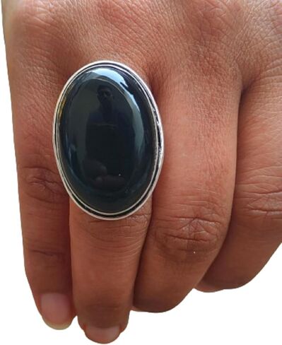 Natural Black Onyx Ring| Oval Stone Ring| Handmade Ring| Split Band Ring| Boho Ring| Statement Ring| Cabochon Ring| Black Gemstone Ring| Big Stone Ring| Trending Ring| Black Onyx Jewelry (9) in Saudi Arabia
