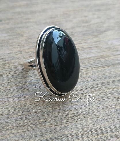 Natural Black Onyx Ring| Oval Stone Ring| Handmade Ring| Split Band Ring| Boho Ring| Statement Ring| Cabochon Ring| Black Gemstone Ring| Big Stone Ring| Trending Ring| Black Onyx Jewelry (9) in Saudi Arabia