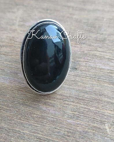 Natural Black Onyx Ring| Oval Stone Ring| Handmade Ring| Split Band Ring| Boho Ring| Statement Ring| Cabochon Ring| Black Gemstone Ring| Big Stone Ring| Trending Ring| Black Onyx Jewelry (9) in Saudi Arabia