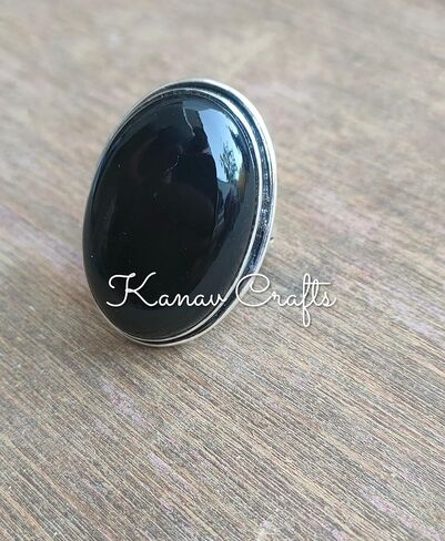 Natural Black Onyx Ring| Oval Stone Ring| Handmade Ring| Split Band Ring| Boho Ring| Statement Ring| Cabochon Ring| Black Gemstone Ring| Big Stone Ring| Trending Ring| Black Onyx Jewelry (9) in Saudi Arabia