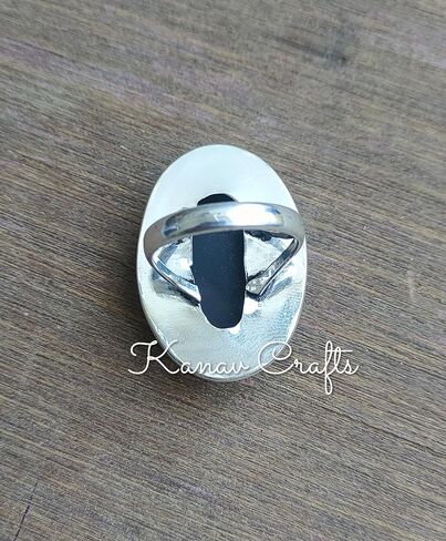 Natural Black Onyx Ring| Oval Stone Ring| Handmade Ring| Split Band Ring| Boho Ring| Statement Ring| Cabochon Ring| Black Gemstone Ring| Big Stone Ring| Trending Ring| Black Onyx Jewelry (9) in Saudi Arabia