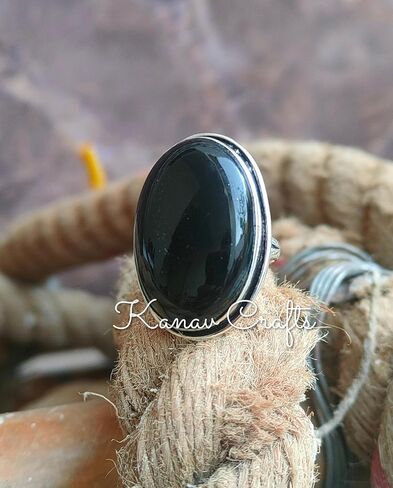 Natural Black Onyx Ring| Oval Stone Ring| Handmade Ring| Split Band Ring| Boho Ring| Statement Ring| Cabochon Ring| Black Gemstone Ring| Big Stone Ring| Trending Ring| Black Onyx Jewelry (9) in Saudi Arabia