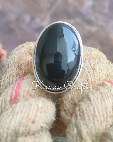 Natural Black Onyx Ring| Oval Stone Ring| Handmade Ring| Split Band Ring| Boho Ring| Statement Ring| Cabochon Ring| Black Gemstone Ring| Big Stone Ring| Trending Ring| Black Onyx Jewelry (9) in Saudi Arabia