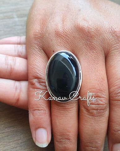 Natural Black Onyx Ring| Oval Stone Ring| Handmade Ring| Split Band Ring| Boho Ring| Statement Ring| Cabochon Ring| Black Gemstone Ring| Big Stone Ring| Trending Ring| Black Onyx Jewelry (9) in Saudi Arabia
