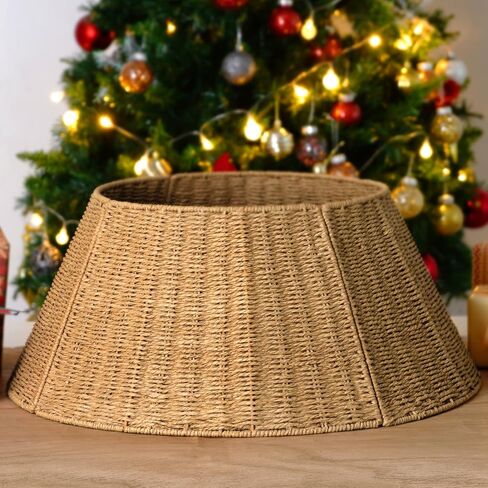 Christmas Tree Collar, Handmade Tree Collar, 24in Woven Rustic Christmas Tree Basket Base, 4-Pieces Natural Woven Tree Ring, Adjustable Tree Skirt for Christmas Trees Decoration in Saudi Arabia