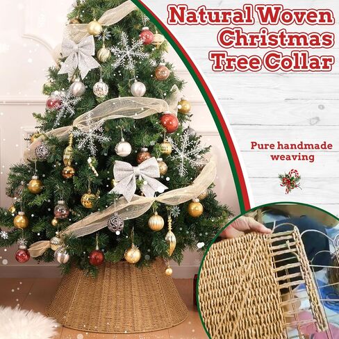Christmas Tree Collar, Handmade Tree Collar, 24in Woven Rustic Christmas Tree Basket Base, 4-Pieces Natural Woven Tree Ring, Adjustable Tree Skirt for Christmas Trees Decoration in Saudi Arabia