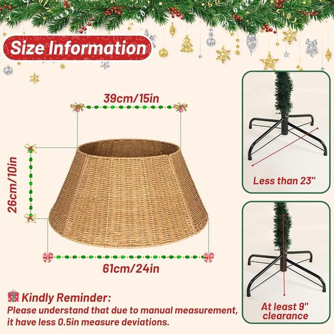 Christmas Tree Collar, Handmade Tree Collar, 24in Woven Rustic Christmas Tree Basket Base, 4-Pieces Natural Woven Tree Ring, Adjustable Tree Skirt for Christmas Trees Decoration in Saudi Arabia