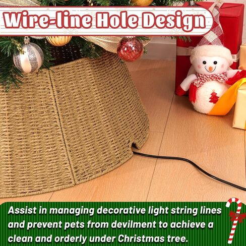 Christmas Tree Collar, Handmade Tree Collar, 24in Woven Rustic Christmas Tree Basket Base, 4-Pieces Natural Woven Tree Ring, Adjustable Tree Skirt for Christmas Trees Decoration in Saudi Arabia