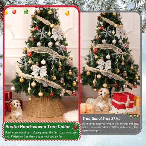 Christmas Tree Collar, Handmade Tree Collar, 24in Woven Rustic Christmas Tree Basket Base, 4-Pieces Natural Woven Tree Ring, Adjustable Tree Skirt for Christmas Trees Decoration in Saudi Arabia