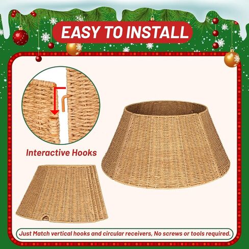 Christmas Tree Collar, Handmade Tree Collar, 24in Woven Rustic Christmas Tree Basket Base, 4-Pieces Natural Woven Tree Ring, Adjustable Tree Skirt for Christmas Trees Decoration in Saudi Arabia