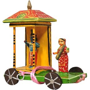 HAST SHILP Handmade Wooden Radha Krishna in Chariot Rath Golu Doll (13 cm x 8 cm x 14 cm)