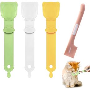 Idepet 4 Pack Cat Strip Feeder and Pet Food Mixing Spoon,3 Color Cats Stripe Squeeze Spoon Multifunctional Lickable Treat Feeding Dispenser for Cat Liquid Snack and Wet Food