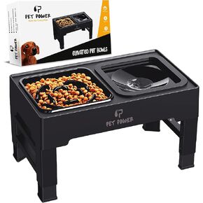 Dog Bowls Elevated, 4 Adjustable Height Raised Dog Bowl with No-Spill Water Bowl & Slow Feeder, Non-Slip Food & Water Bowls for Large, Medium, Small Dogs - Elevated Dog Bowls Large Breed