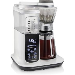 Hamilton Beach Craft Programmable Automatic Coffee Maker Brewer or Manual Pour Over Dripper with 5 Strengths and Integrated Scale, 8 Cups, Includes Cone Filter Set, White (46700)