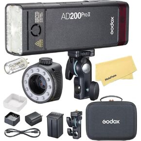 Godox AD200 Pro II 2.4G Pocket Flash Strobe,500 Full Power Flashes,0.01-1.8s Recycling,2900mAh Battery for Canon Sony Nikon Fuji Fujifilm Olympus Panasonic Pentax Etc Cameras(Godox AD200 Pro Upgraded)