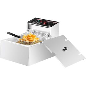 AGKTER Deep Fryer,Commercial Deep Fryer,Electric Deep Fryer with Basket,Stainless Steel Electric Countertop Fryer with Over-Temperature Protection For Restaurant and Home Use 10.5qt 1500W 110V