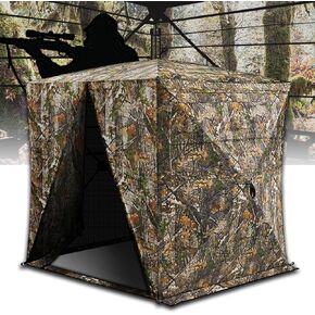 Hunting Blind with See Through Fabric, Waterproof Top & Oversized Door. 270° Panoramic View for Superior Deer, Turkey & Duck Hunting. Comes with Portable Packaging. Camouflage Design.