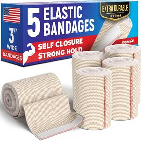 Premium Elastic Bandage Wrap - 3" (2pk) - Strong Compression - Self-Closing Reusable Bandages for Legs and Arms - Wrist, Elbow, Foot, Knee Wrap