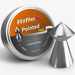 Field Series POINTED Gun Pellets | .25 Caliber | 6.35 mm | 26.24 gr | for Benchrest and Field Target | 150 Count, silver