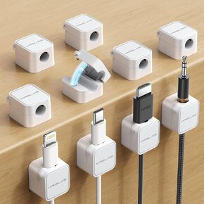 MRGLAS 10-Pack Magnetic Cable Management Cord Organizer,[1s Lock] Cable Holder Clips -Desk Cable Clips [Cable Smooth Adjustable], Adhesive Wire Organizer Keeper for Nightstand Desktop Wall Car Office