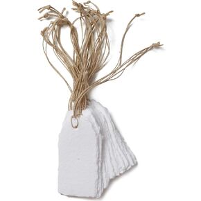 Wanderings Handmade Vintage Deckle Edge Tags with String - 3.75 x 1.75" Only - Pack of 25 - Ideal for Price or Gift Tags, Arts, Crafts, Place Cards, Name Cards - Cold Press Thick 150 GSM